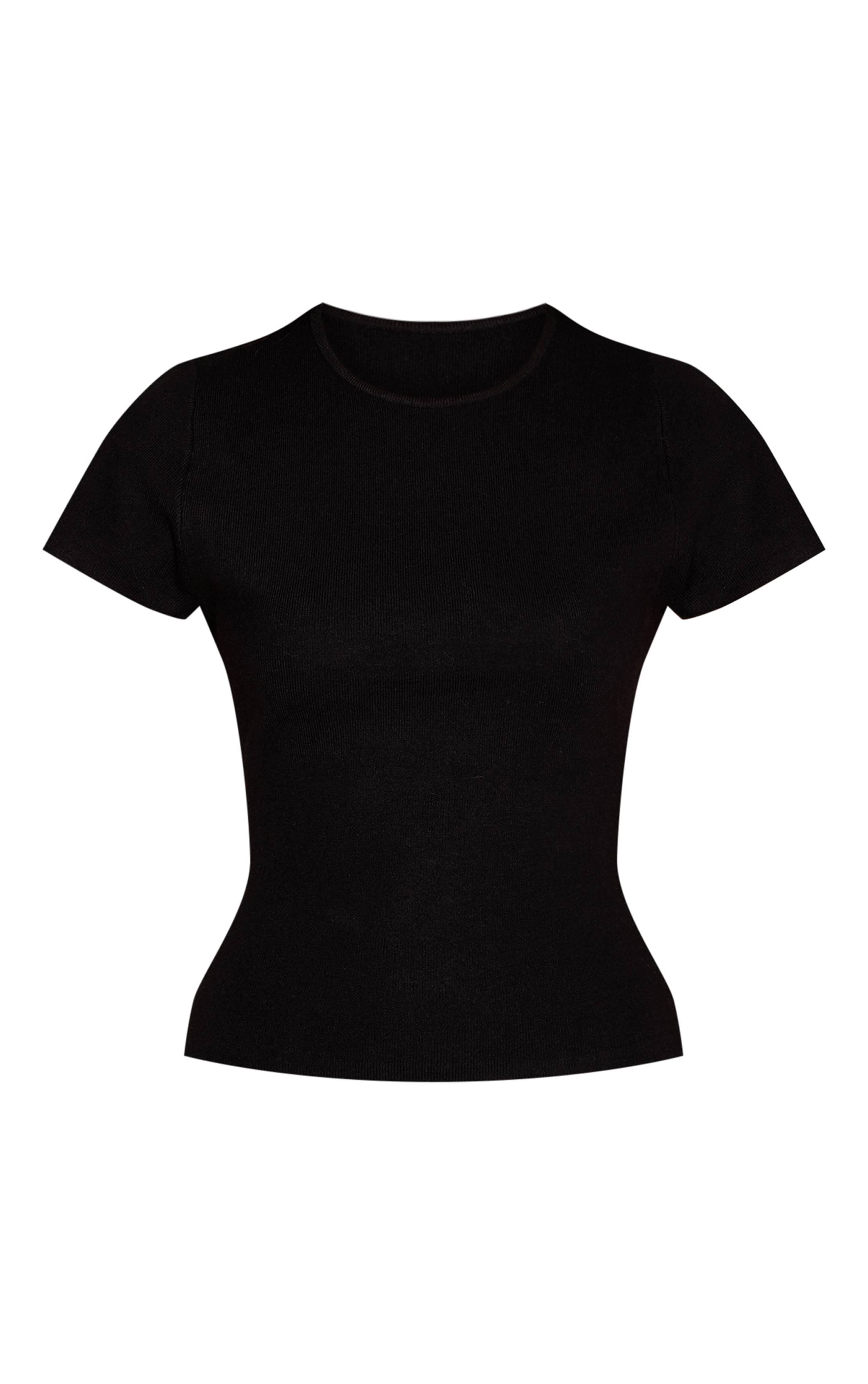 Noir T-shirt Ajusté En Maille Avec Taille Cintrée
