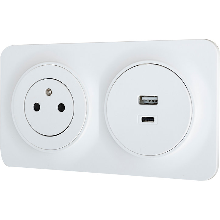 Prise avec terre affleurante Jacobsen Espen blanc composable + 2xUSB-A+C