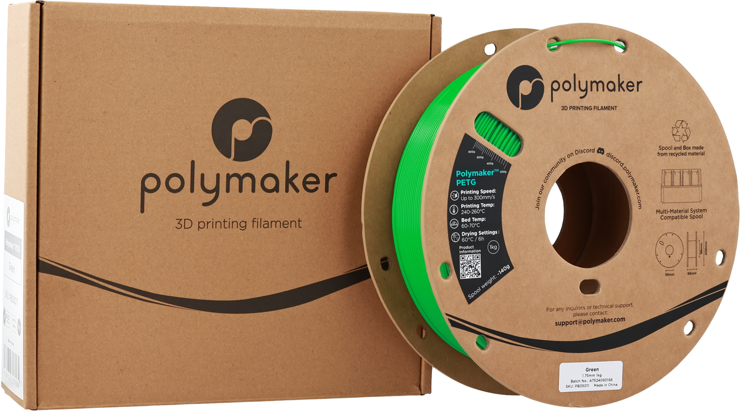 Polymaker  PETG Green, 1,75 mm / 1000 g    Robustes PETG optimiert für High Speed Druck in Green