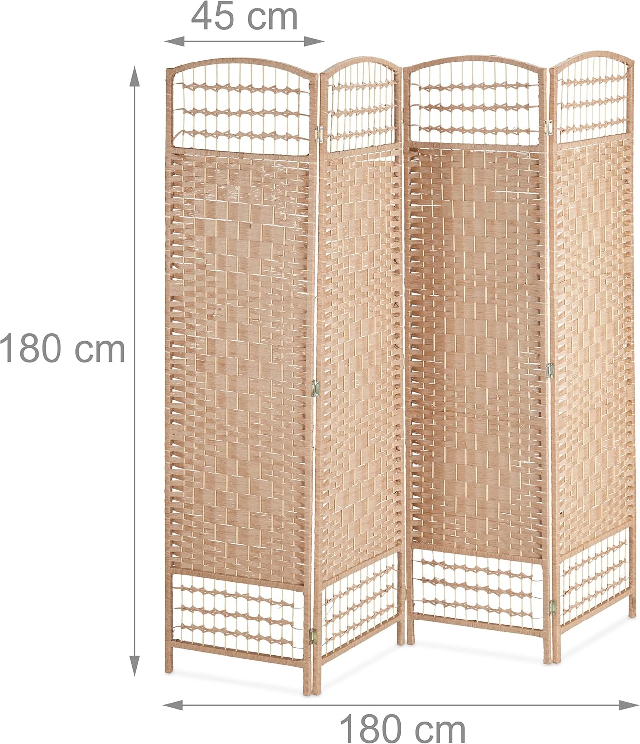 Relaxdays Paravent, 4-teilig, Raumtrenner faltbar, HxB 180x180 cm, Trennwand für innen, Papierseil, Bambusstreben, Natur PC5788774