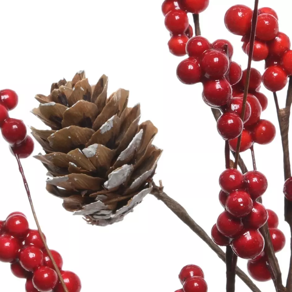 Branche de baies (30 cm) Pommes de pin Nature et Rouge
