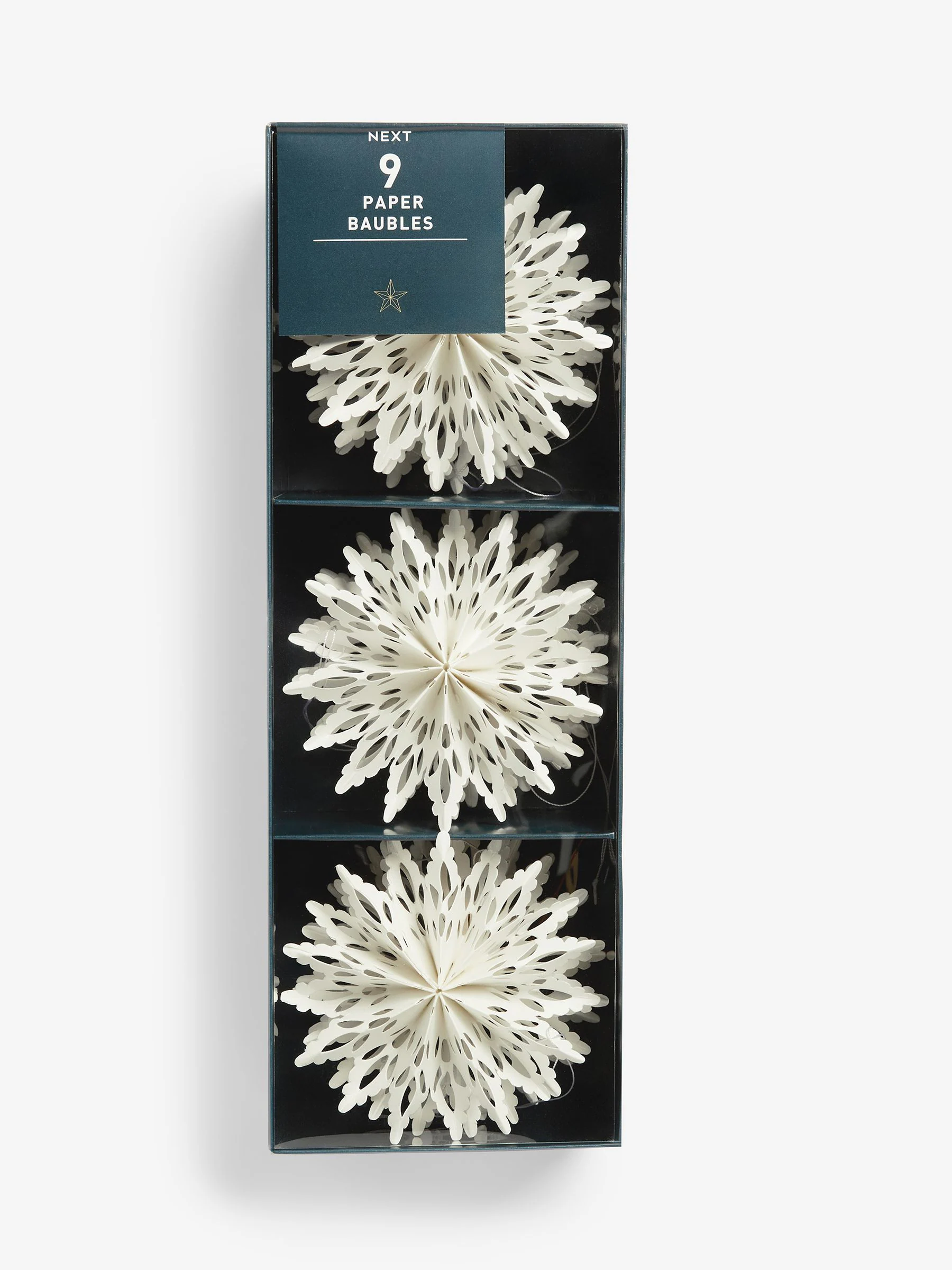 Set van 9 papieren kerstballen met sneeuwvlokjes