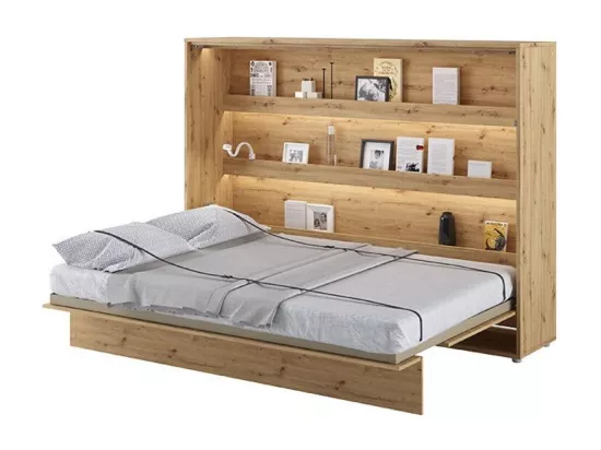 Lit escamotable horizontal avec étagères chêne artisan Noby 140x200-Avec matelas