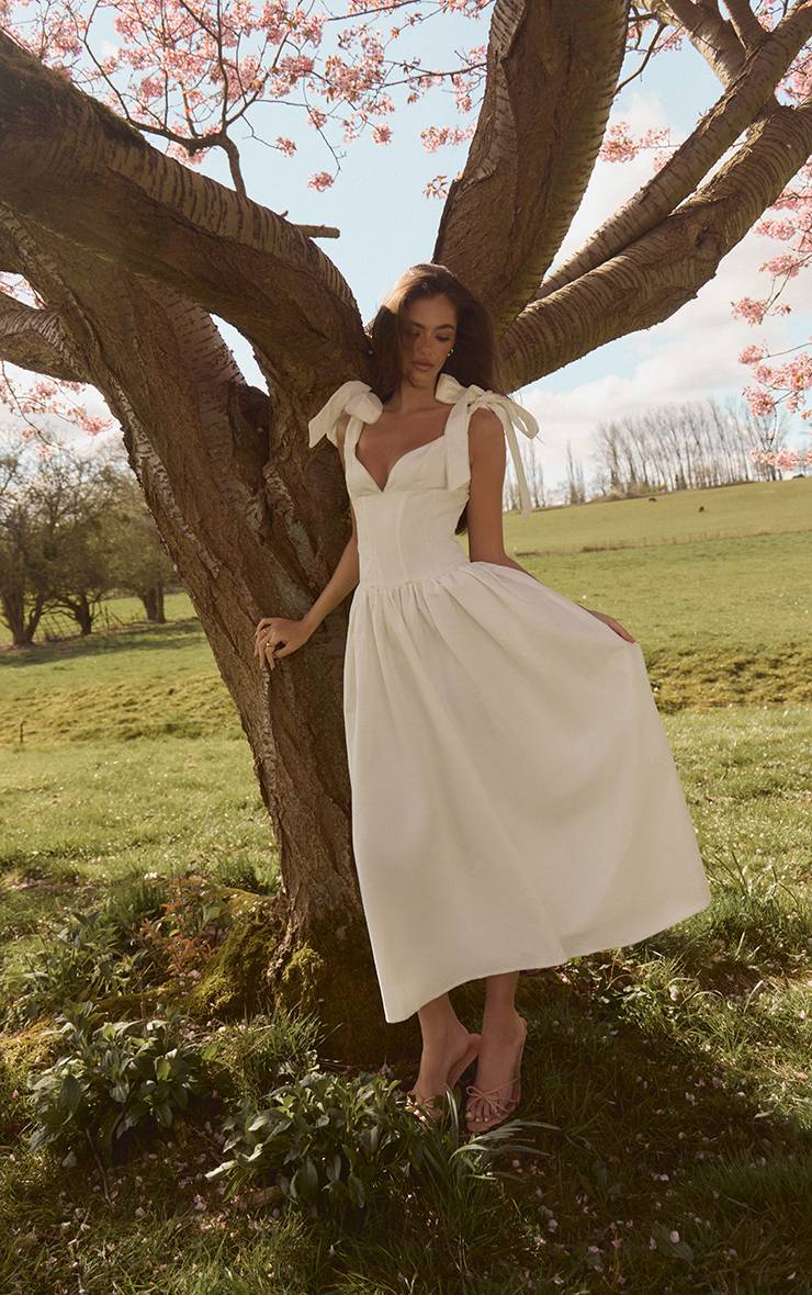Blanc Robe Patineuse Mi-longue À Corset