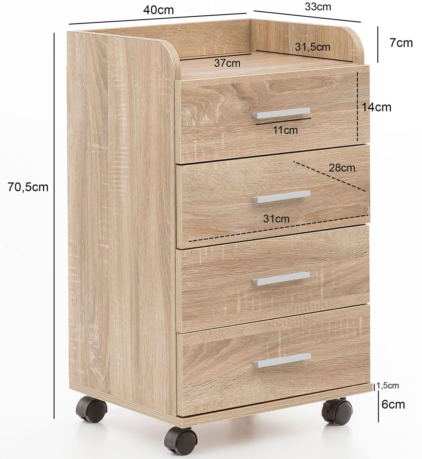 Rollcontainer 40 x 70,5 cm Sonoma Eiche
