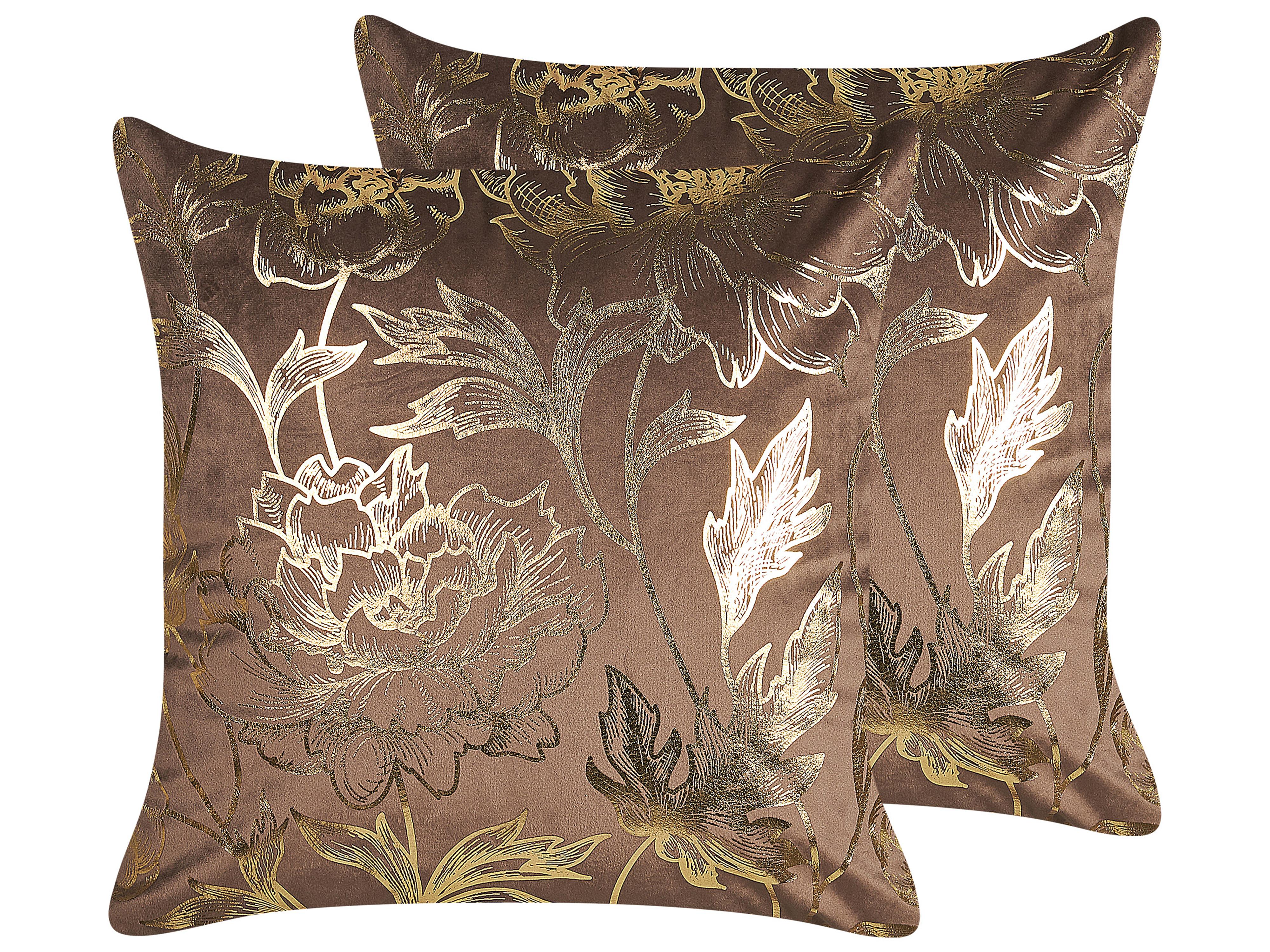 Set van 2 sierkussens DAFFODIL Fluweel 45 x 45 cm Bruin bloempatroon