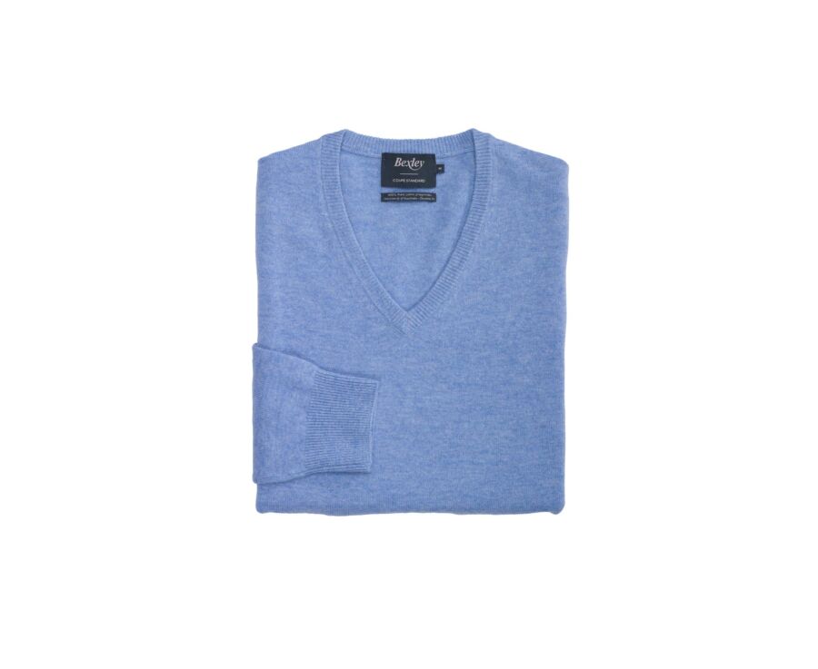 Pull homme laine col V Bleu chiné - ELIAN