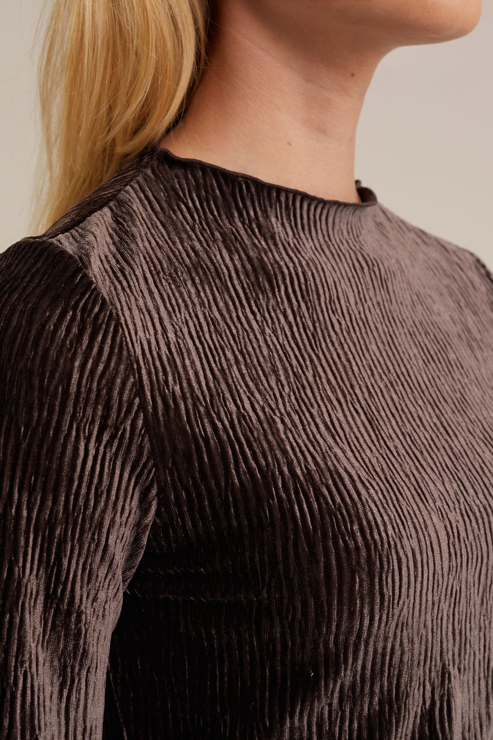 velvet T-shirt met structuur WE Fashion Bruin