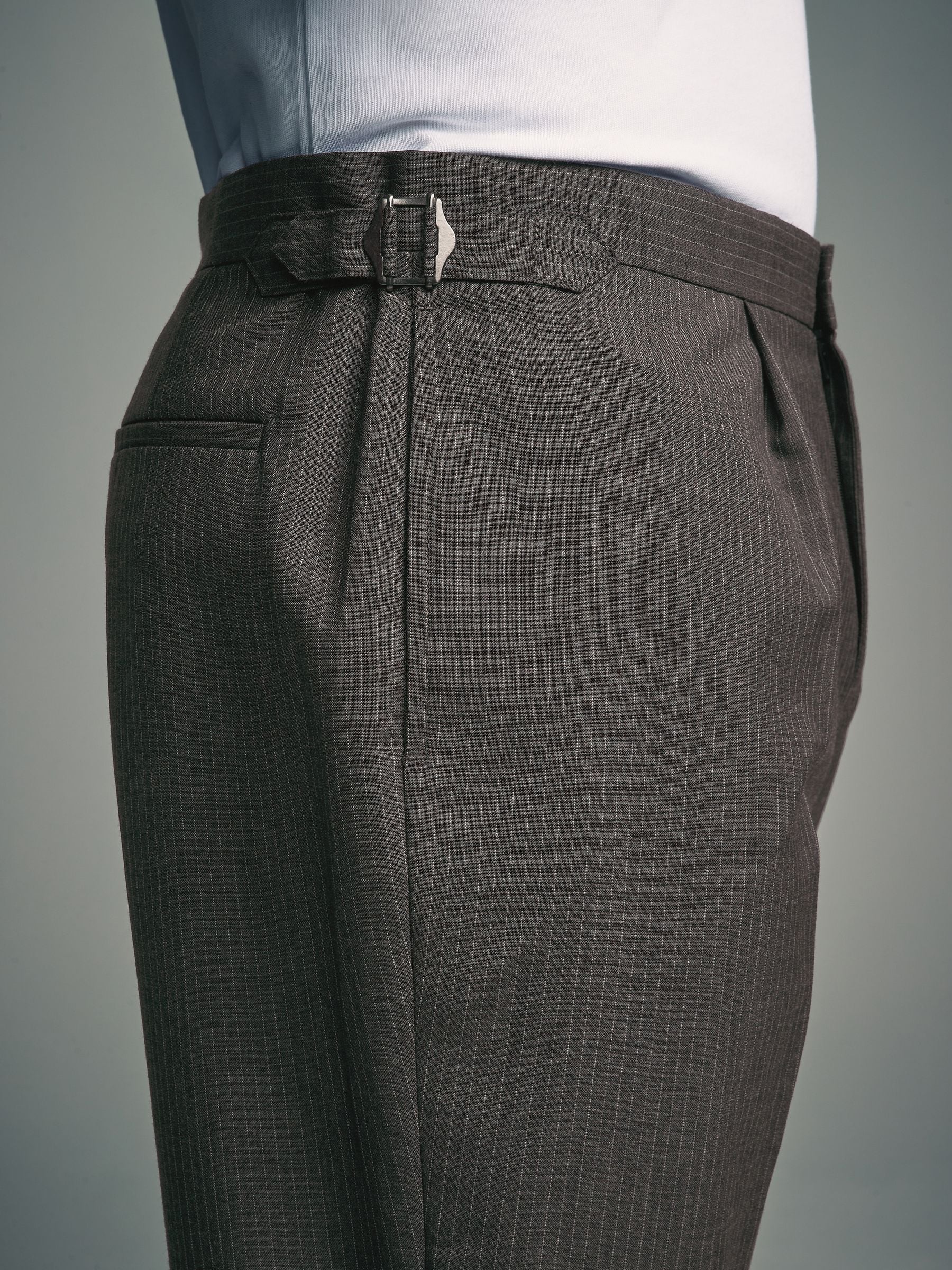 Bruin - Verstelbare gestreepte wollen blend broek met zijverstellers