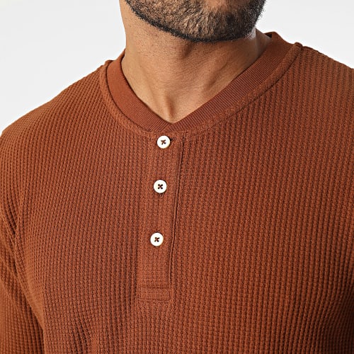 Tee Shirt Manches Longues Col V Nolan Henley Marron