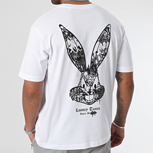 Tee Shirt Oversize Large Bugs Bunny Graffiti Grey Blanc
