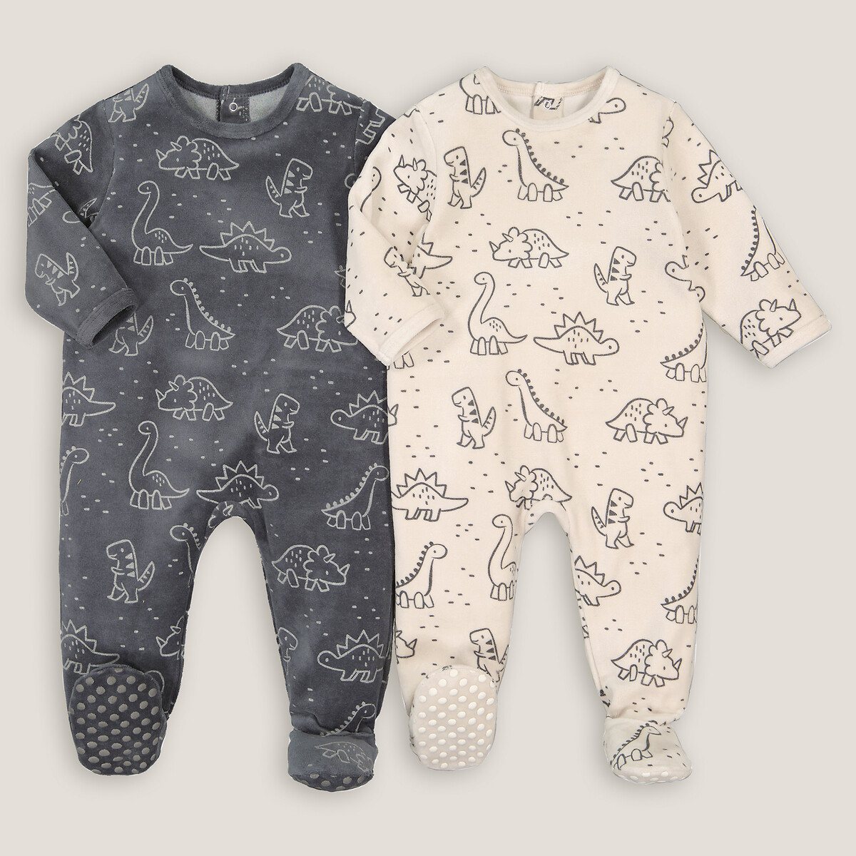 COLEÇÃO LA REDOUTE<br>Conjunto de 2 pijamas de veludo de uma peça com estampa de dinossauro