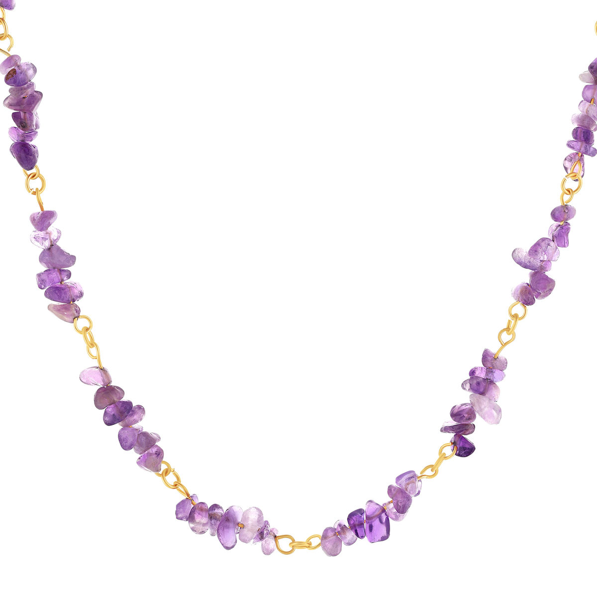 Collier acier doré améthystes 45 cm