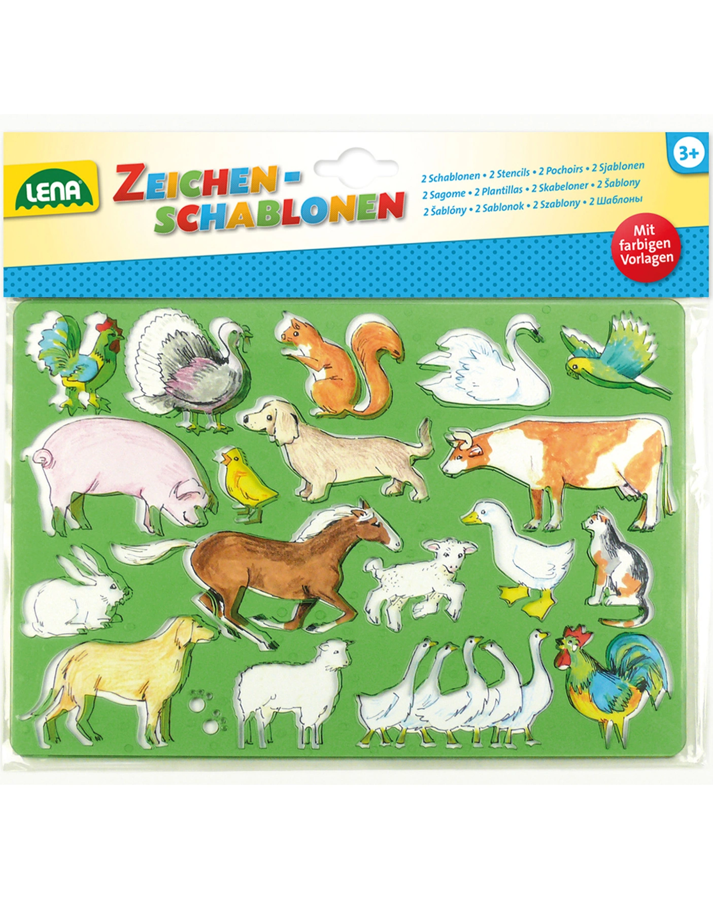 Zeichenschablonen PFERDE UND KATZEN in gelb/grün