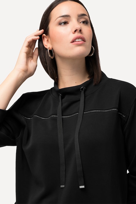 Sweatshirt, Ziersteine, Classic, Stehkragen, 3/4-Arm