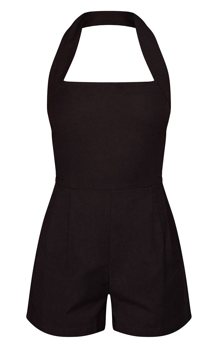 Noir Combi-short À Col Licou Effet Lin