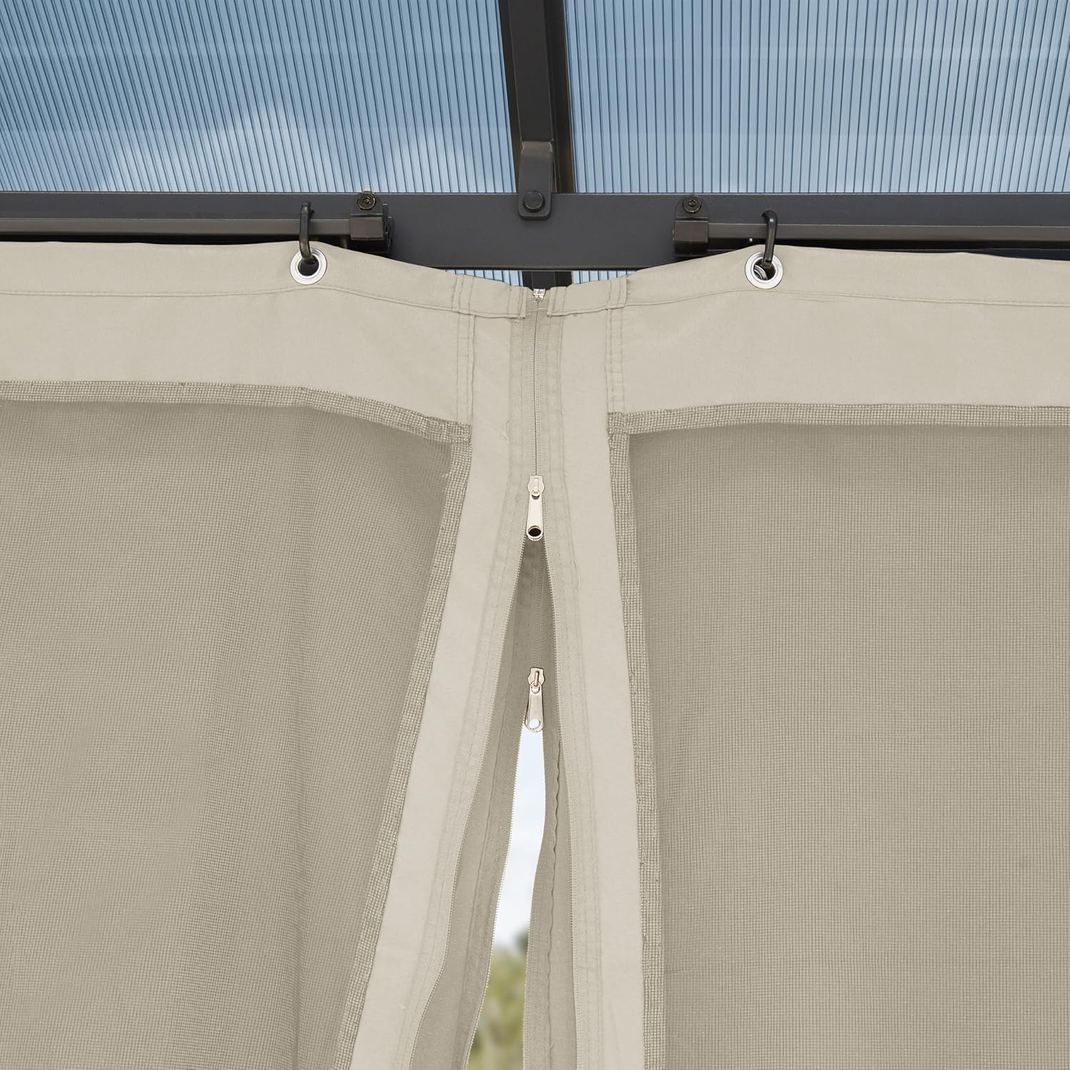TOOLPORT Gartenpavillon 3x3 m Polycarbonat Dach ca. 6 mm - Hardtop Pavillon mit 4 Seitenteilen und Moskitonetzen in crème