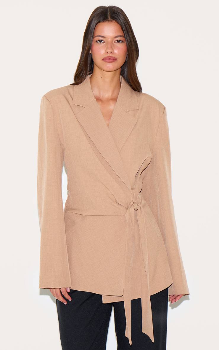 Taupe Blazer Structuré À Nœud Frontal