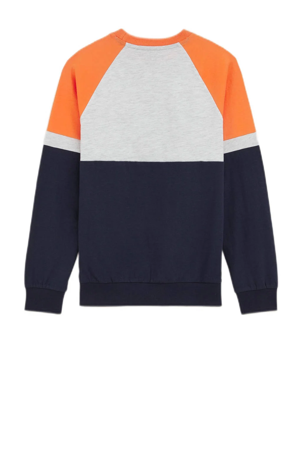 WE Fashion sweater donkerblauw/lichtgrijs/oranje