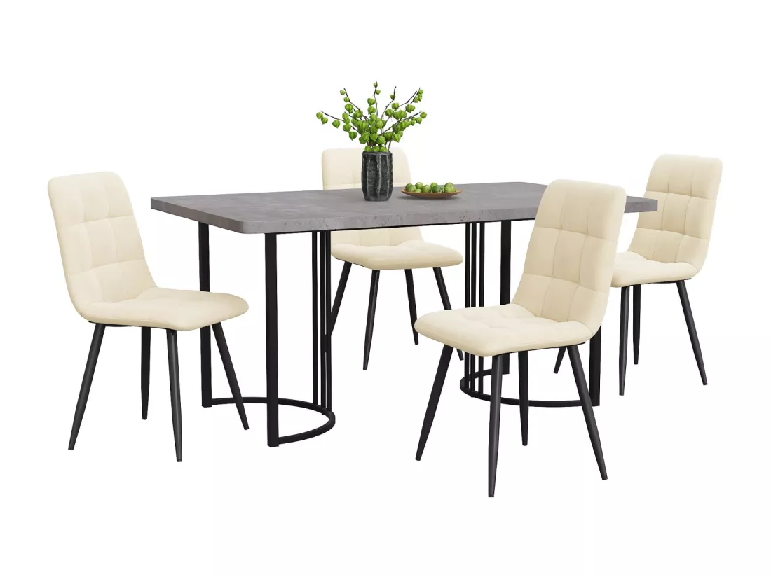 Table à manger avec 4 chaises ergonomique velours - effet marbre gris - MDF et cadre métallique - table pied réglable - 140x80x75cm