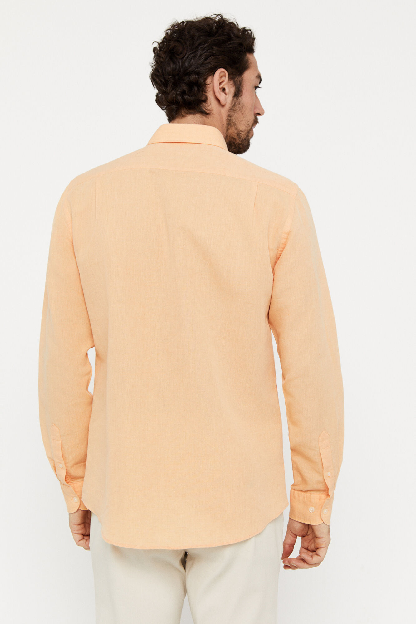 Camisa lisa de linho e algodão - Laranja