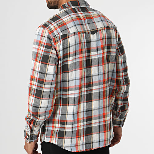 Chemise Manches Longues A Carreaux A1919 Bleu Clair Gris Anthracite Orange