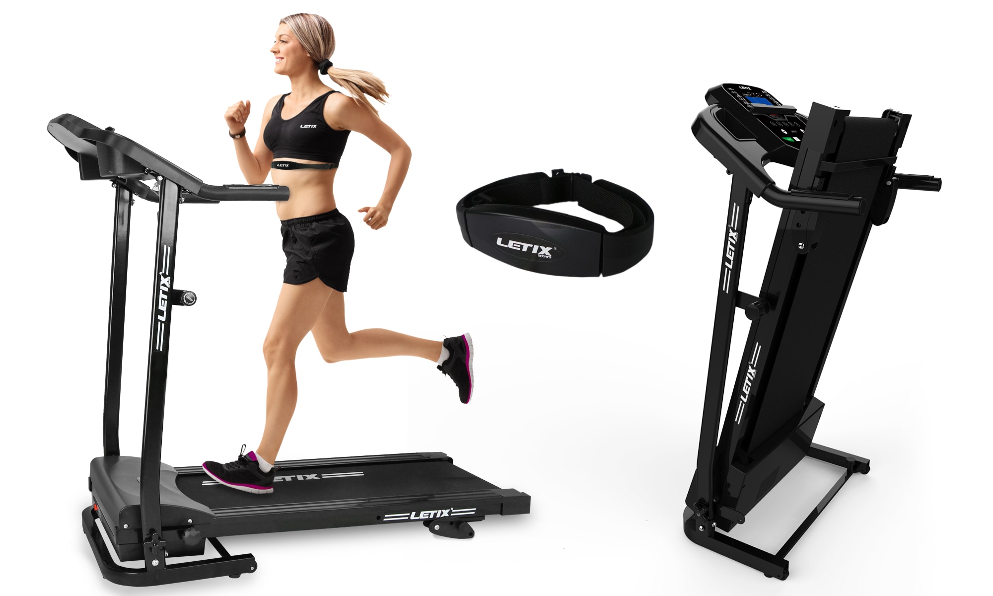 Letix Laufband - SpeedrunnerPRO mit App und Pulsgurt, schwarz