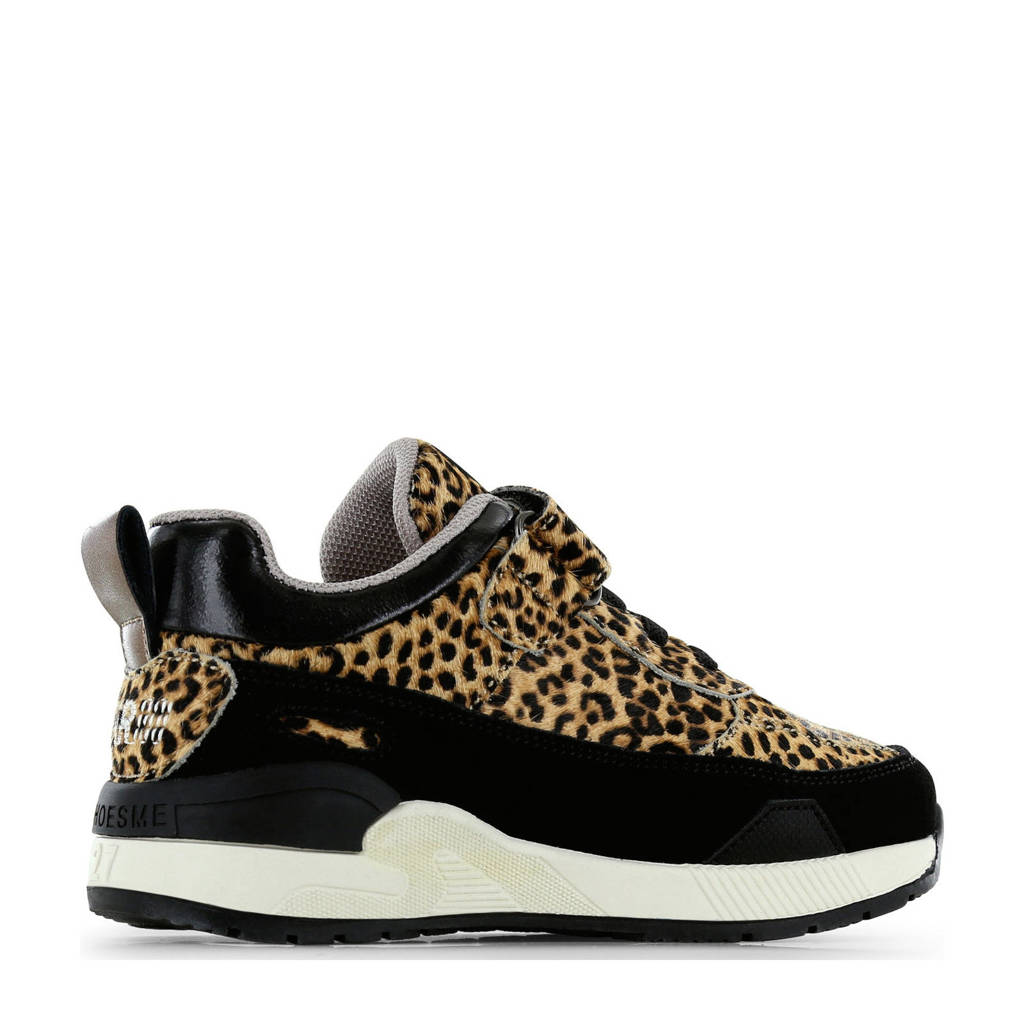 Shoesme sneakers van ponyhair met panterprint zwart