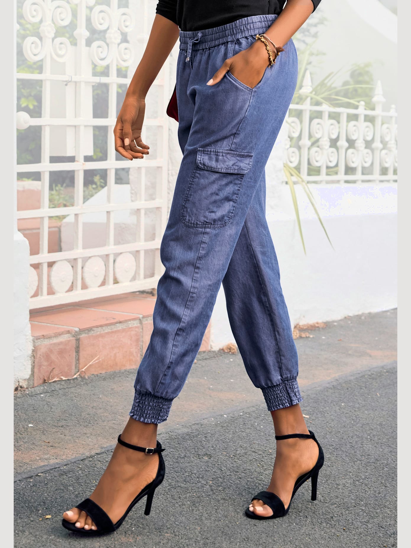 Pantalon ceinture smockée élastique et coulisse