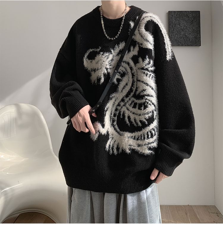 Breeson - Oversized trui met ronde hals en drakenprint