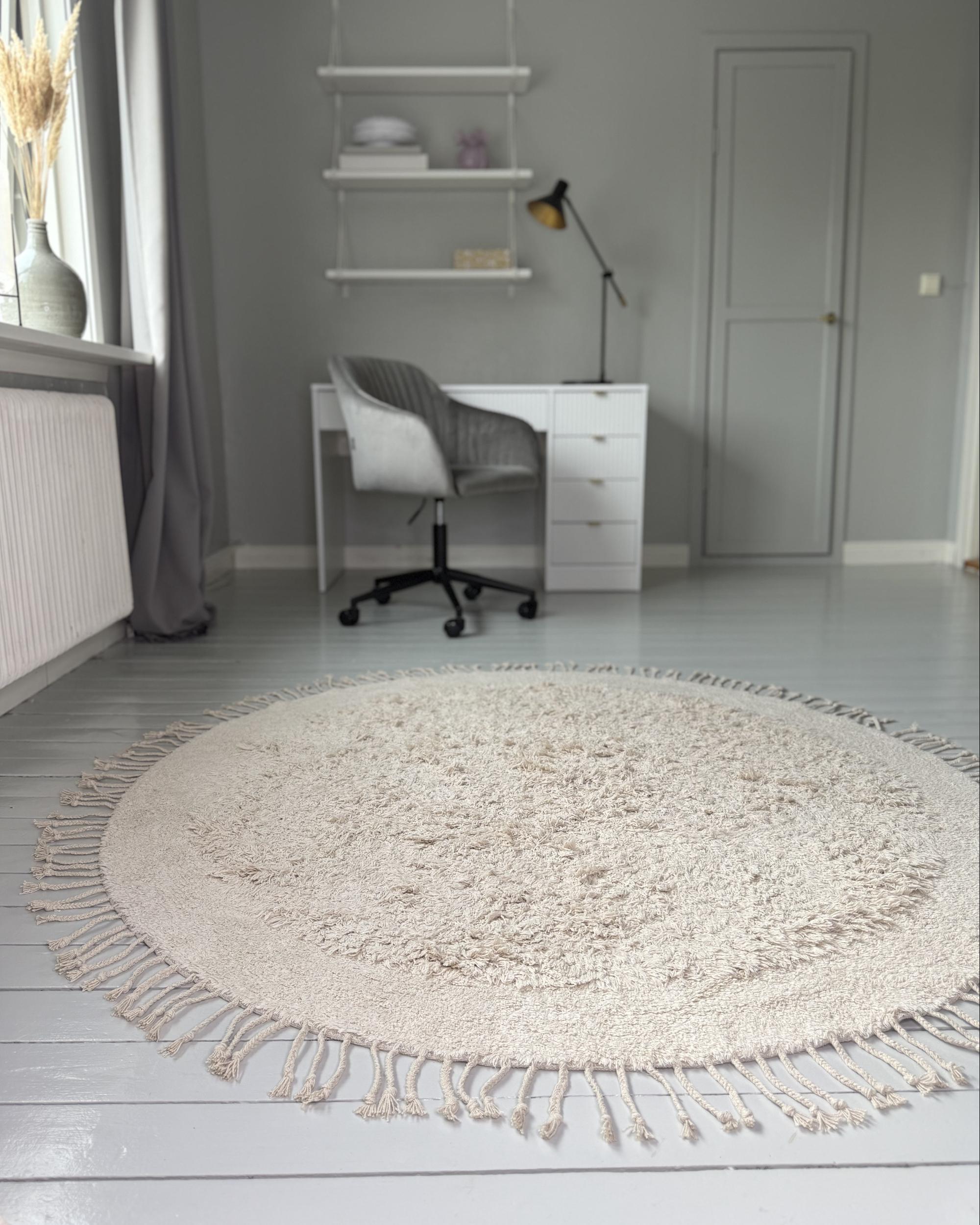 Vloerkleed BITLIS Lichtbeige ø 140 cm Katoen