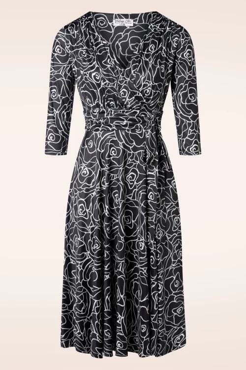 Vintage Chic for Topvintage Aria floral swing jurk in zwart en wit