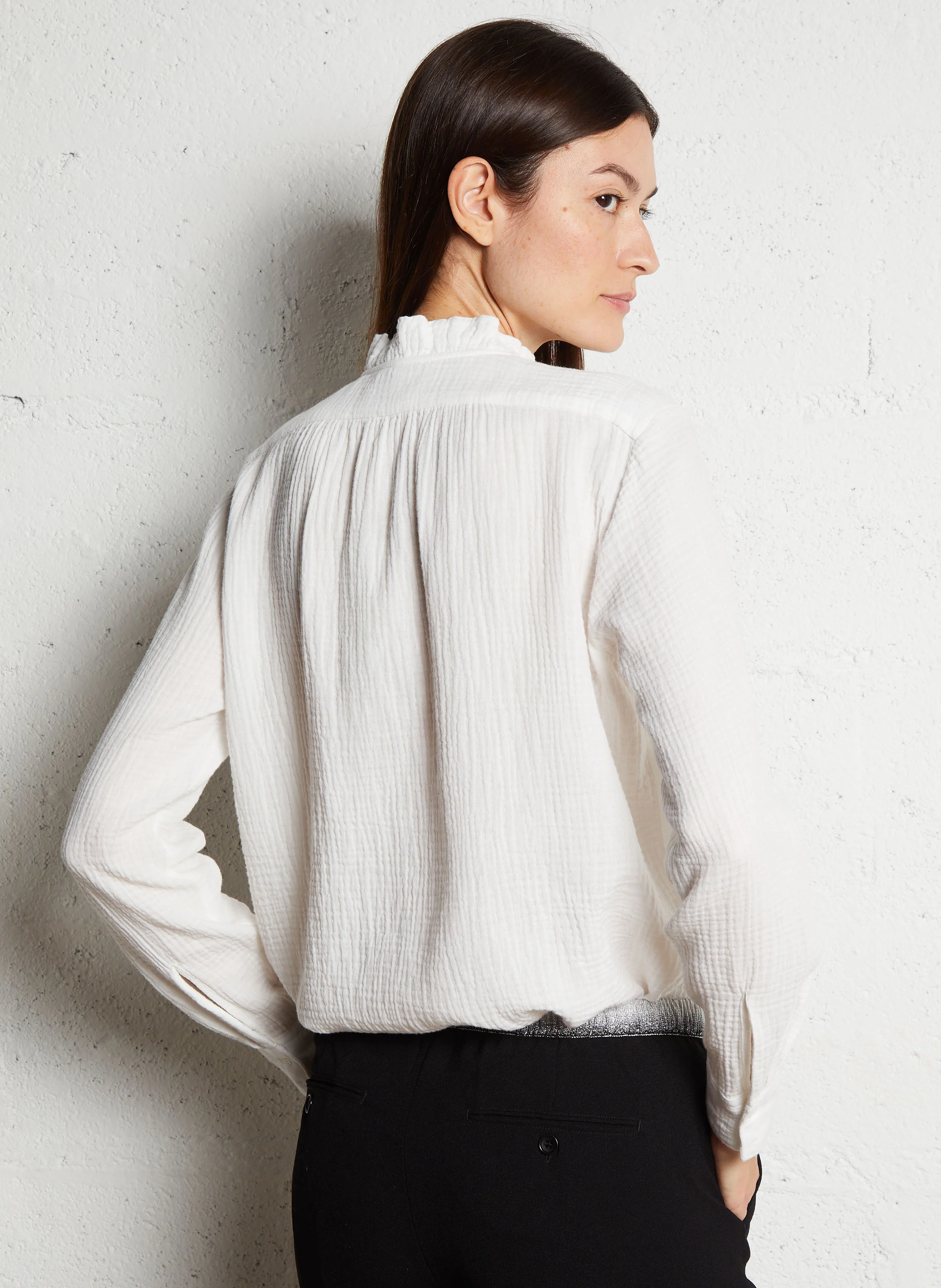 CARMEN - Top col victorien en coton | Blanc