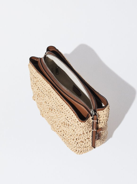 Bolsa de ombro com efeito palha - Bege