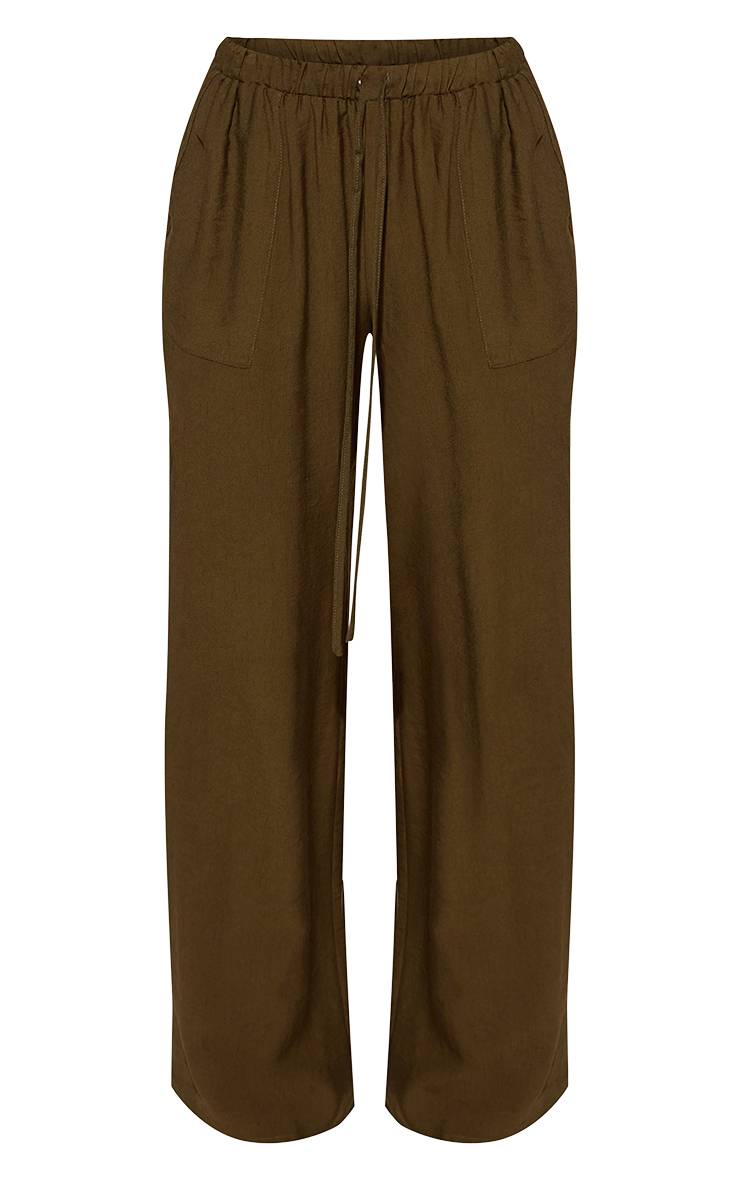 Kaki Pantalon De Plage À Cordon Aspect Lin