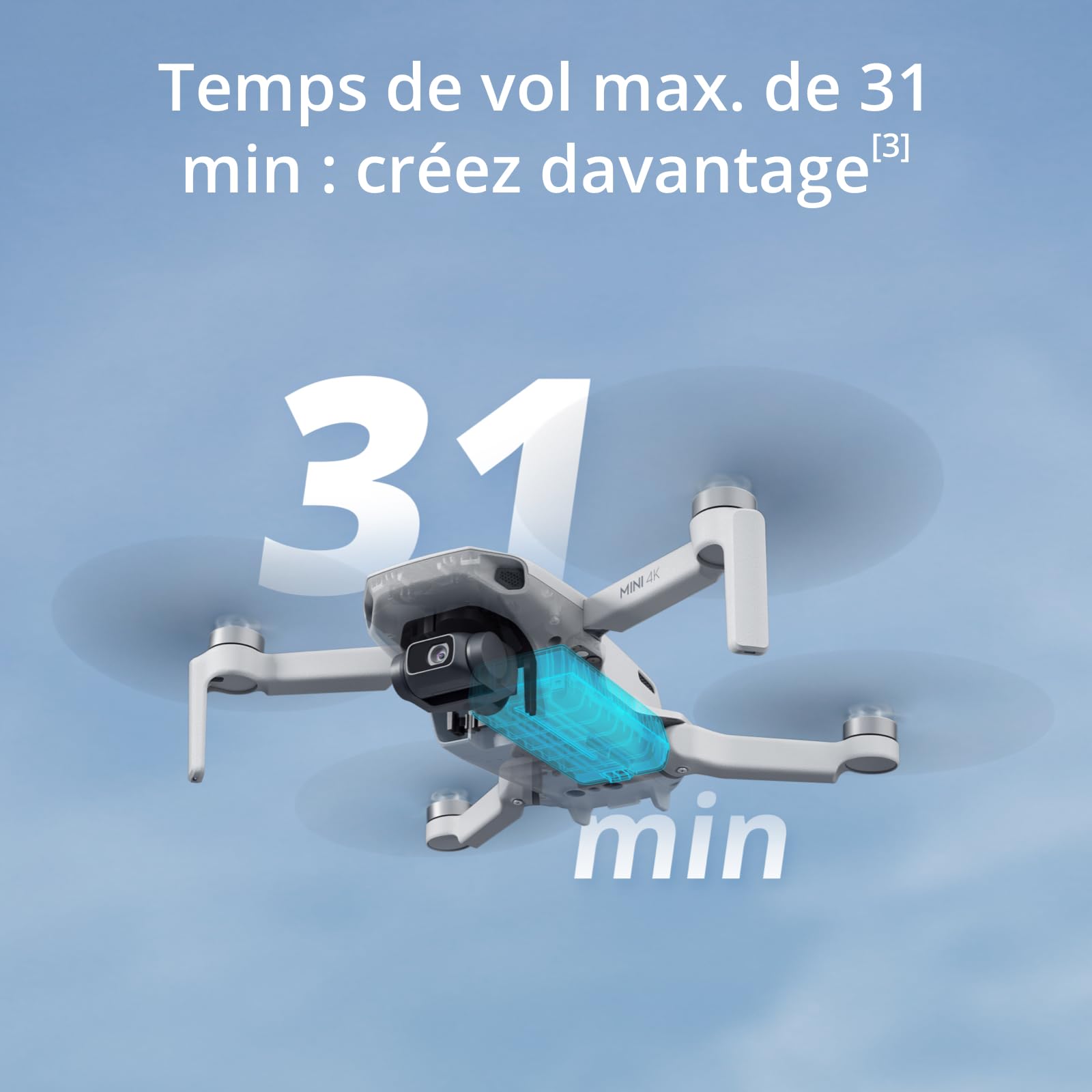 DJI Mini 4K, Drone Caméra 4K UHD, Moins de 249 g, Stabilisation de la Nacelle à 3 Axes, Transmission Vidéo sur 10 km, Retour Auto, Résistance au Vent,