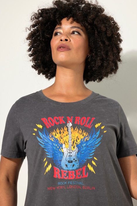 T-Shirt, oversized, Gitarren-Motiv, Halbarm