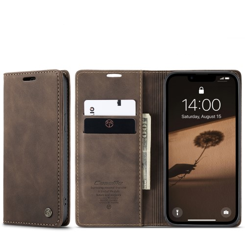 iPhone 16e Leder Tasche Flip Wallet Etui mit Kartenfächern - Dunkelbraun