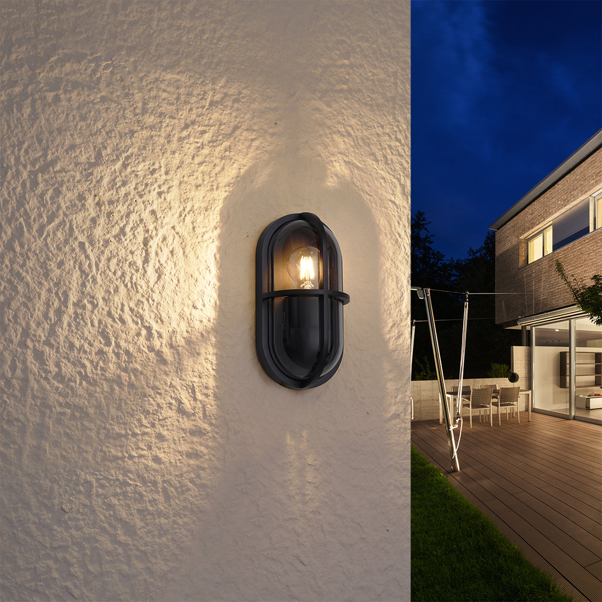 QAZQA Buiten wandlamp zwart ovaal IP65 - Target