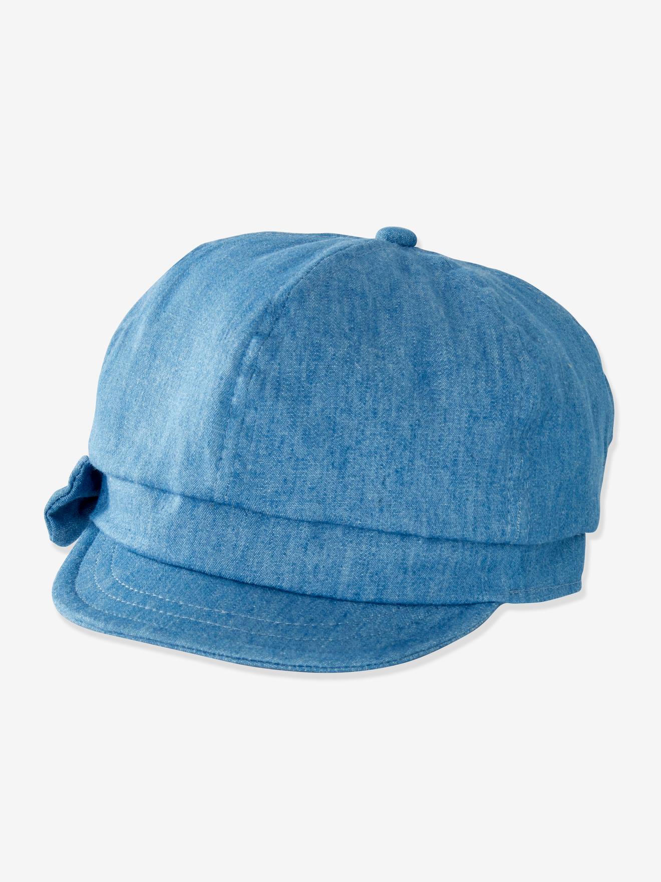 Boné gavroche liso em denim azul claro para meninas