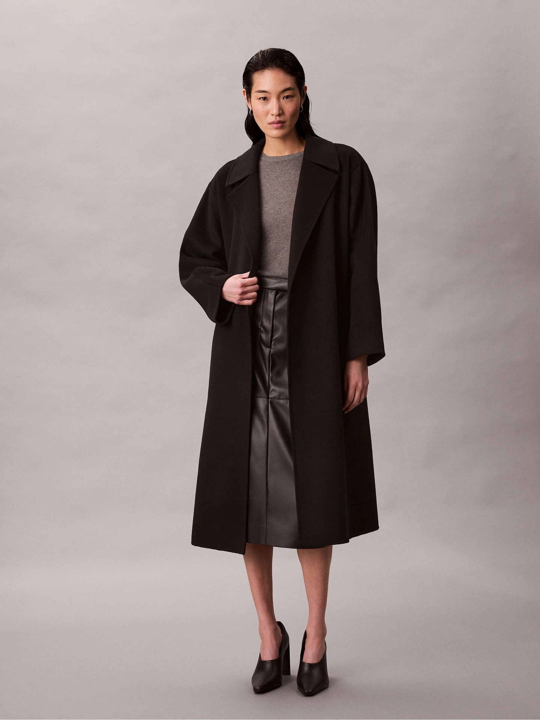 Calvin Klein Belted Wool Trench Coat