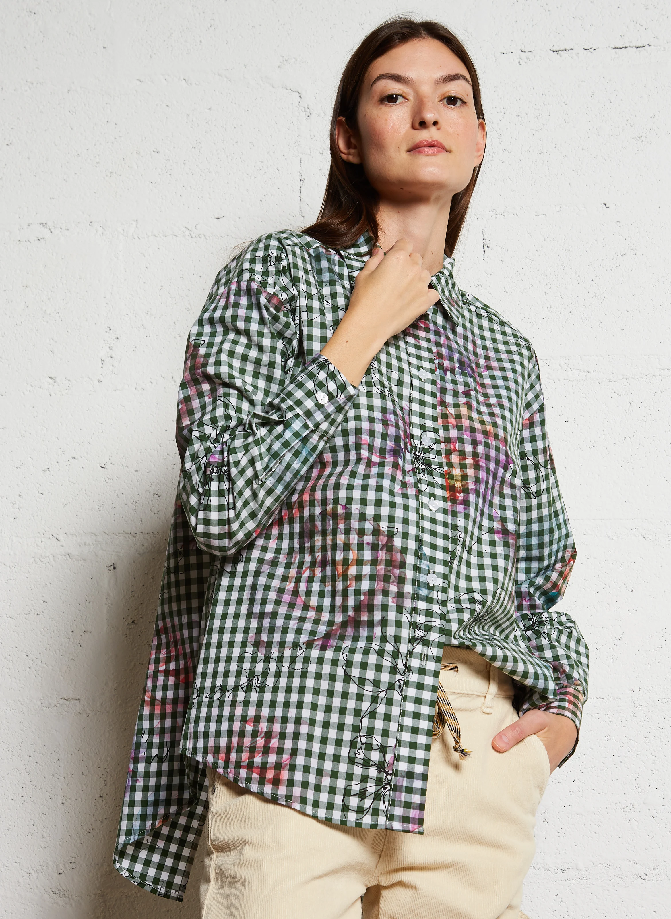 Chemise col classique à carreaux en coton | Vert