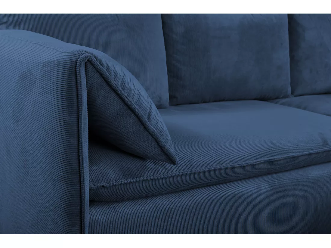 Canapé d'angle droit convertible en velours côtelé bleu marine TEODORA