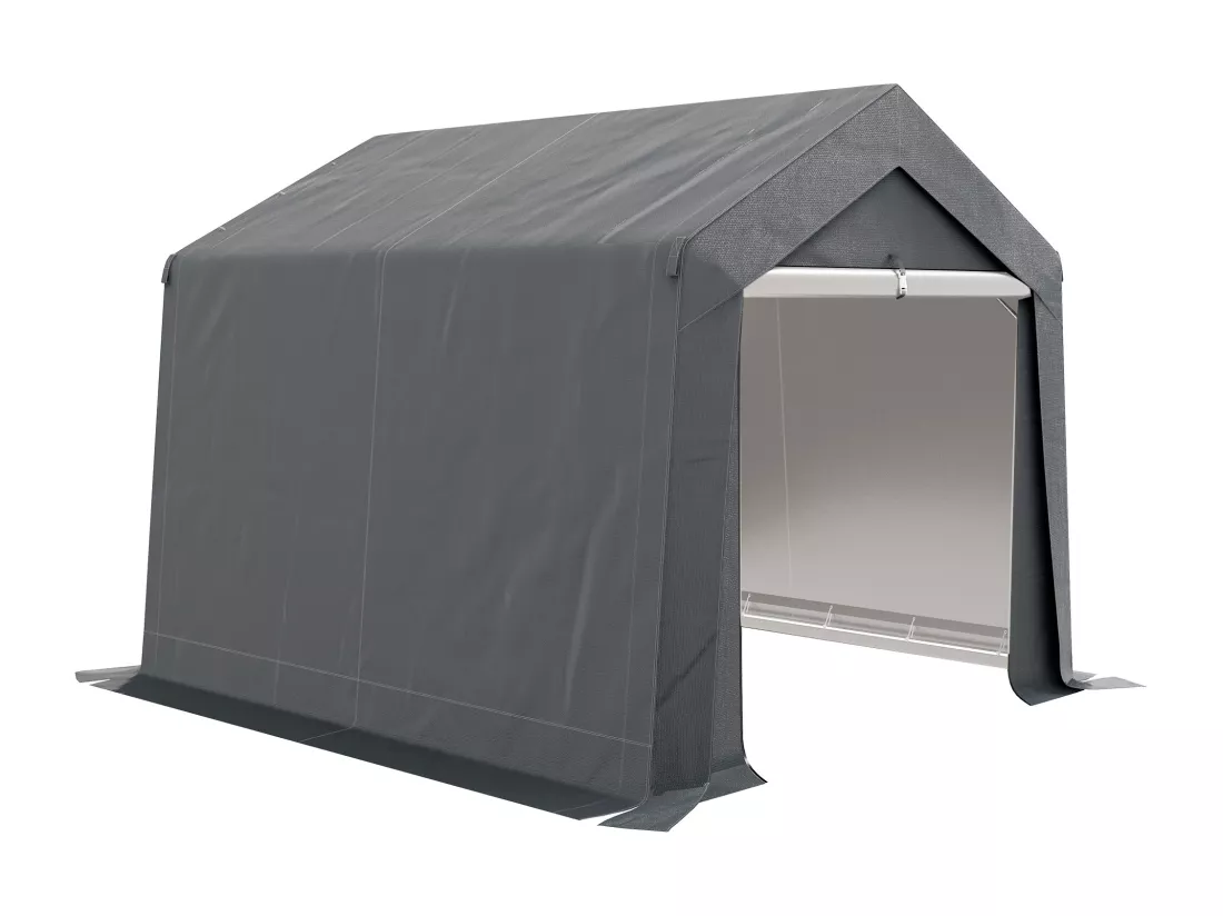 Abri de jardin, tente de stockage, 3 x 3 m, imperméable et anti-UV, cadre en acier galvanisé et grande porte, abri de vélo garage pour extérieur, gris foncé