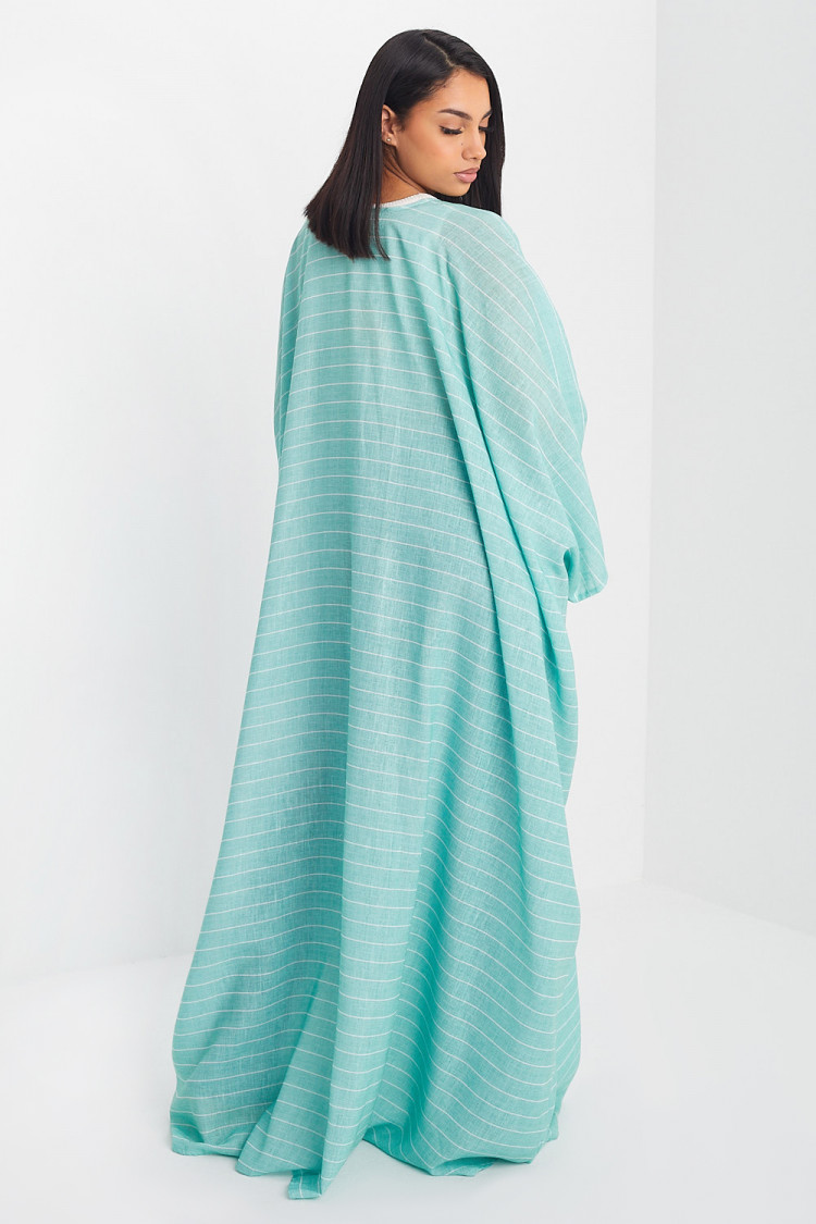 Kimono vert ample a rayures blanches