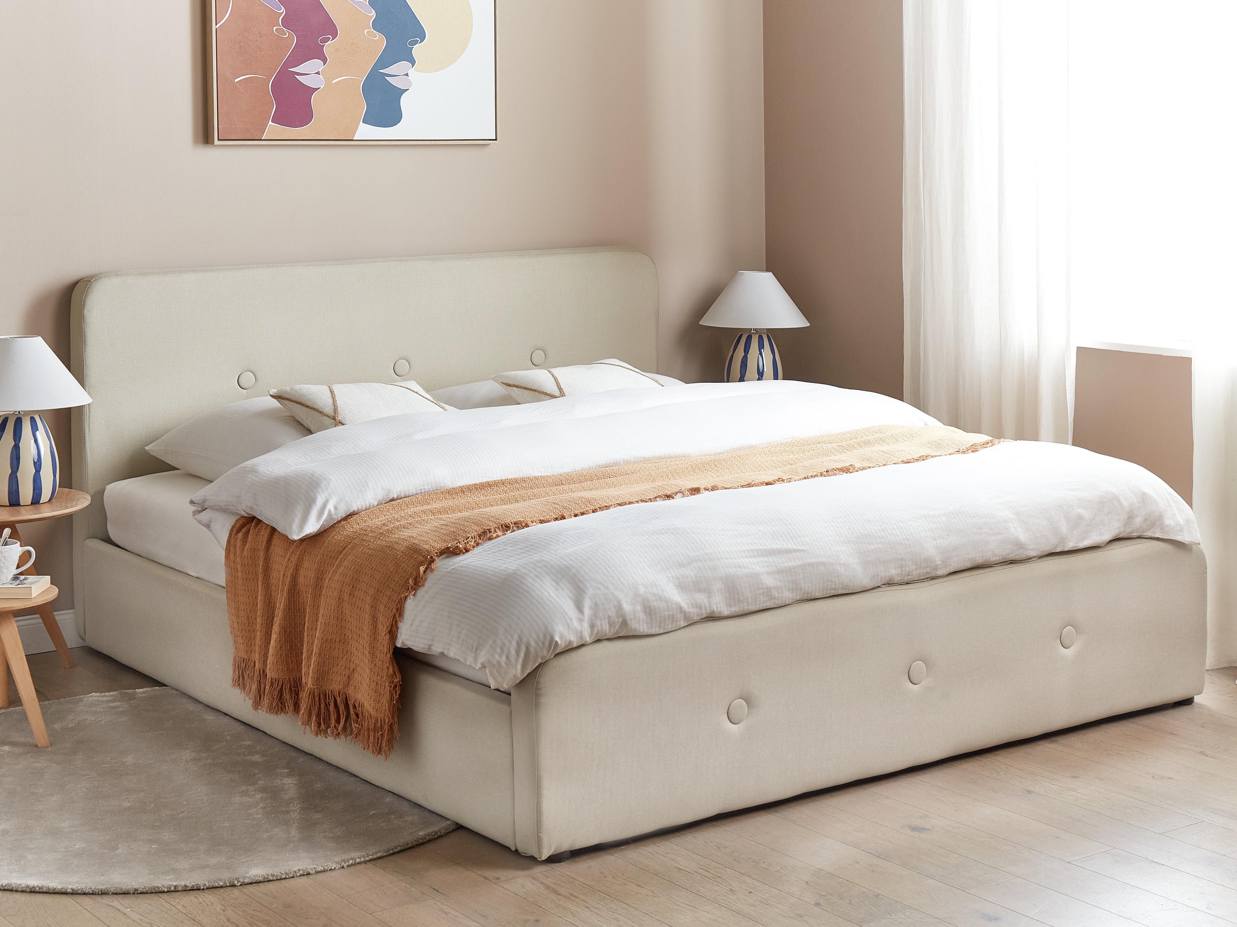 Bed met opbergruimte Kunstlinnen RENNES 180 x 200 cm Beige