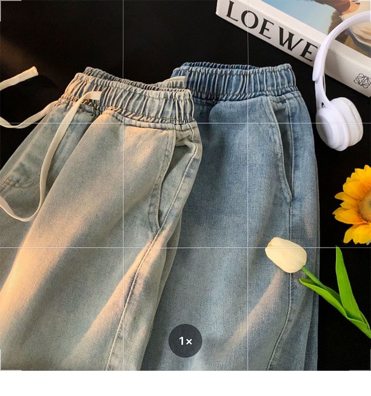 Kimeya - Gewassen denim shorts met wijde pijpen en trekkoord in de taille