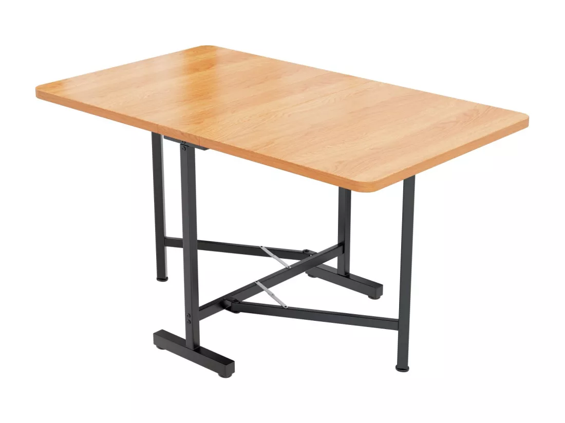 Table à manger 4 à 6 personnes - MDF et métal - Naturel et noir - extensible et pliable - 21/120x80x75cm