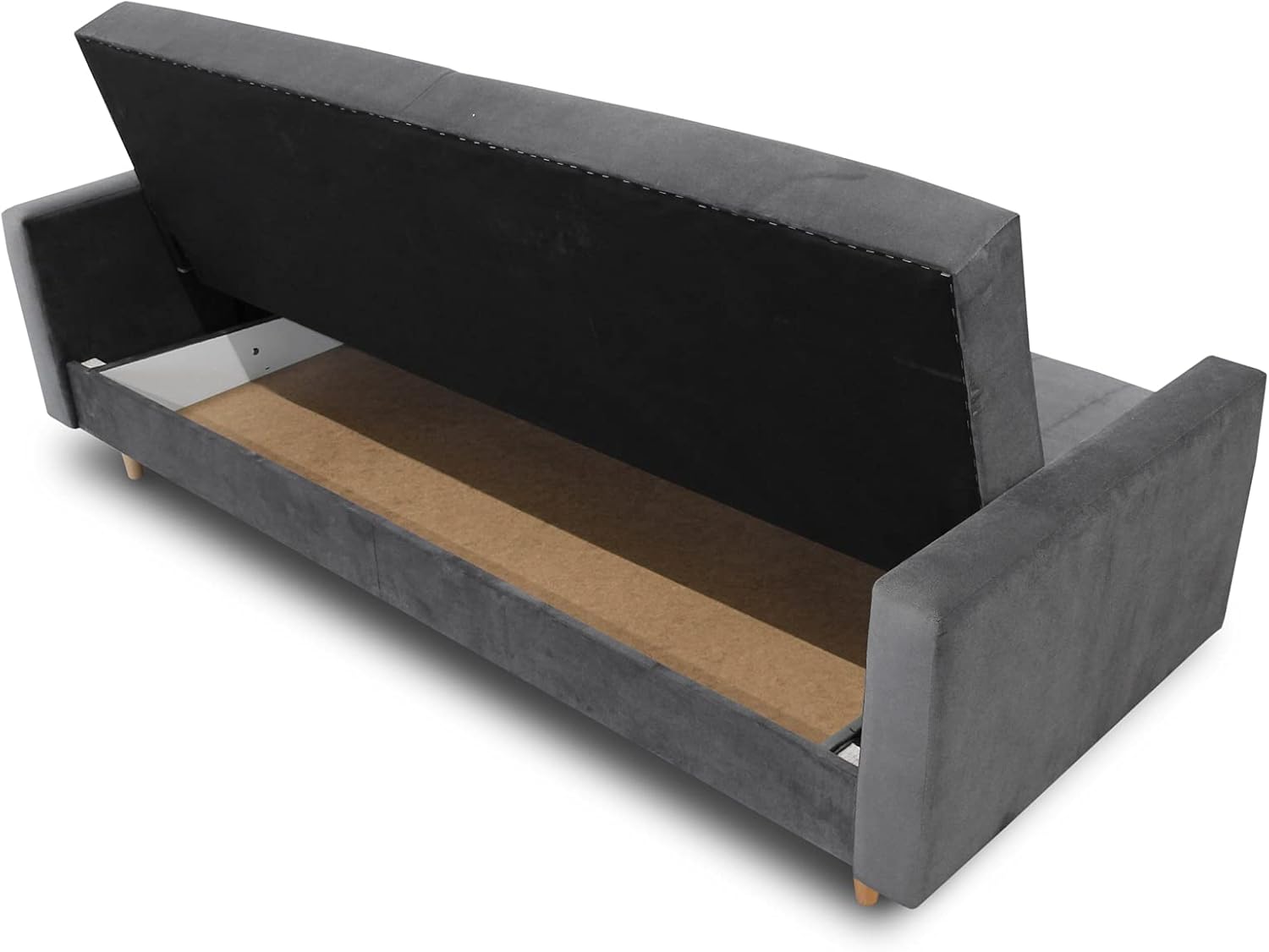 Schlafsofa Sara - Sofa mit Schlaffunktion und Bettkasten, Bettsofa mit Wellenfeder, Schlafcouch mit Holzfüße, Couch vom Hersteller, Couchgarnitur, Velours (Pink (Kronos 29))