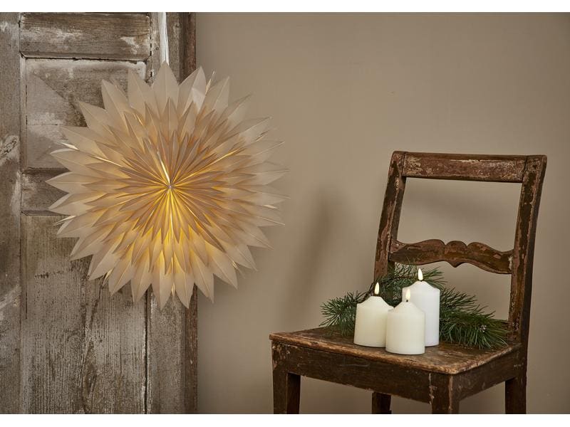 Star Trading Papierstern Dis, Beige, Ø 50 cm LED Weihnachtsdekoration